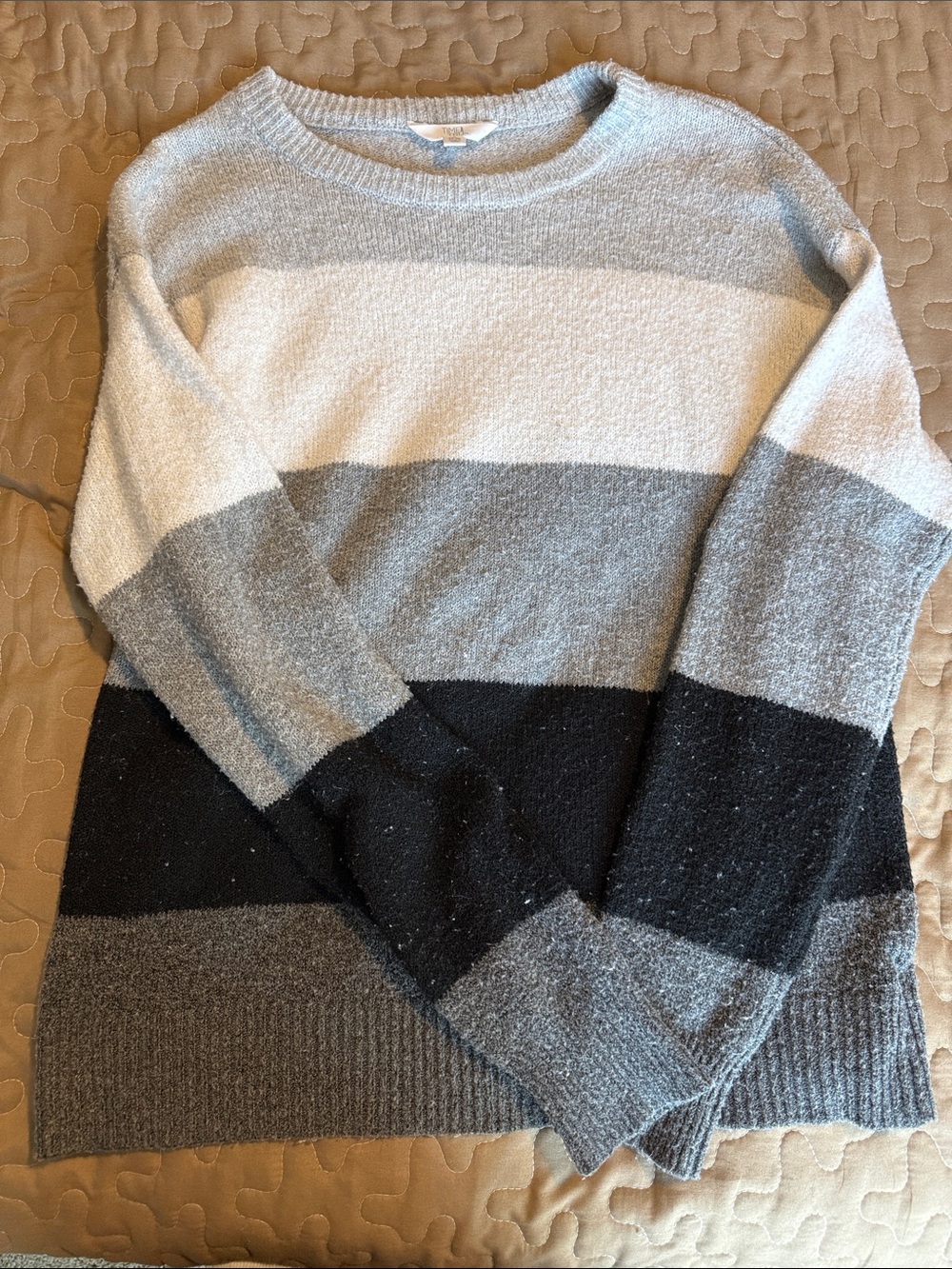 Striped Crewneck Women’s Sweater in Gray, Black & White